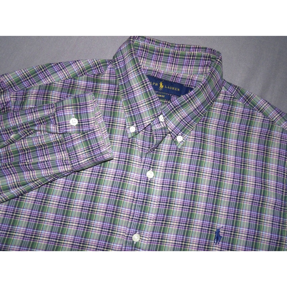 Polo Ralph Lauren Long Sleeved Plaid Casual Button Up Shirt Men's Slim Fit Large